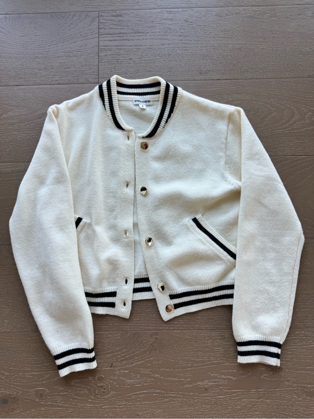 Vigoss Cream Varsity Sweater with Black Trim